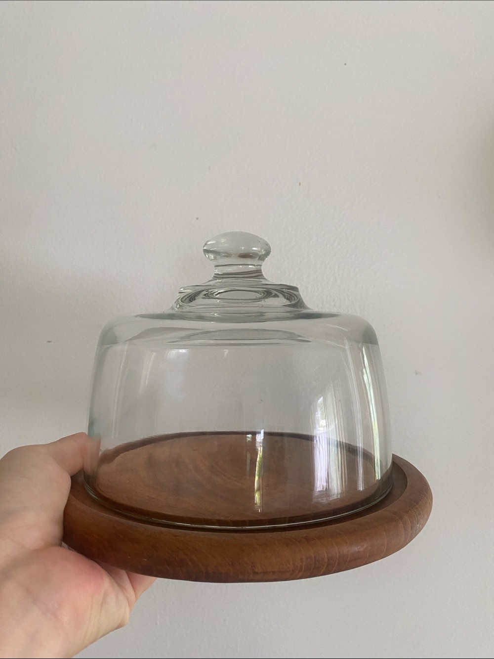 MCM Teak Wood and Glass Dome Cake Stand or Cheese Plate